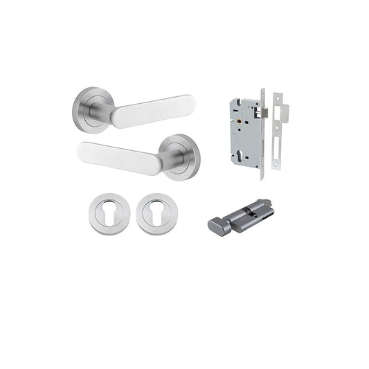 Iver Door Lever Bronte Rose Round Brushed Chrome Key / Thumb Entrance Kit