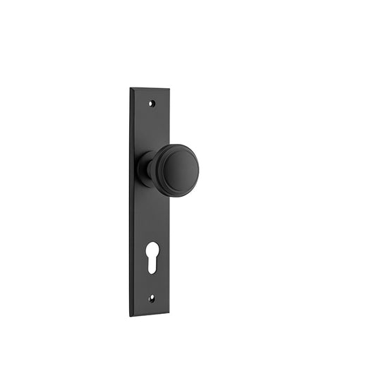 Iver Door Knob Paddington Chamfered Euro Pair Matt Black CTC85mm D55xP63mm BPH240xW50mm