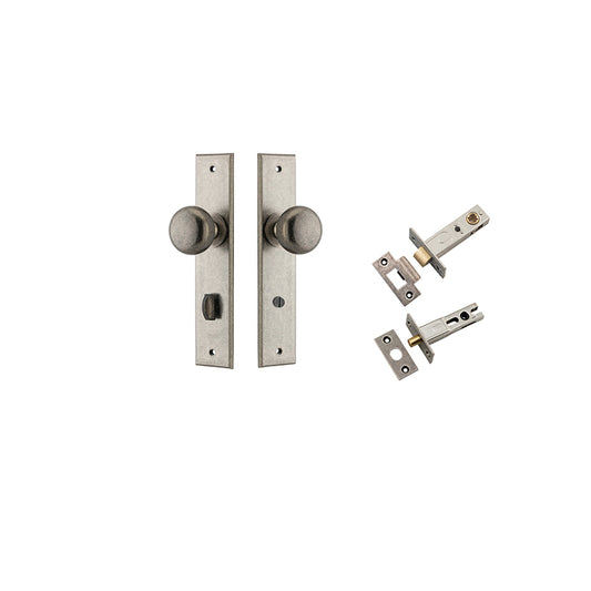 Iver Door Knob Cambridge Chamfered Distressed Nickel Privacy Kit