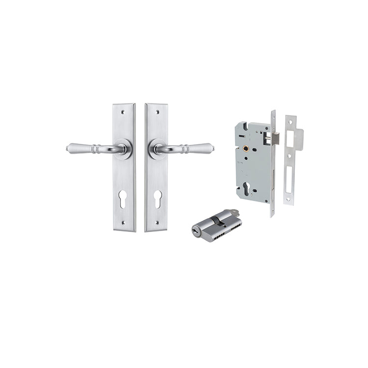 Iver Door Lever Sarlat Chamfered Brushed Chrome Key / Key Entrance Kit