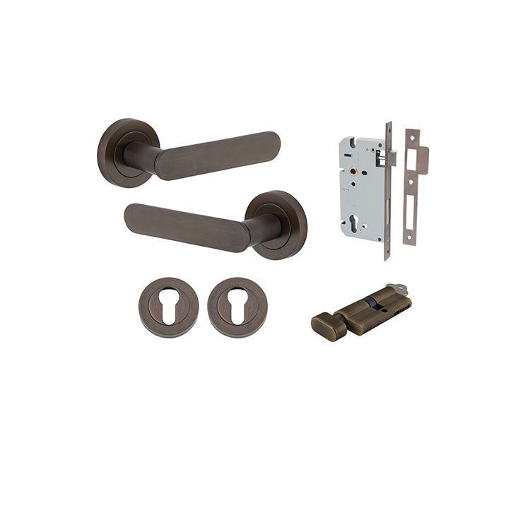 Iver Door Lever Bronte Rose Round Signature Brass Key / Thumb Entrance Kit