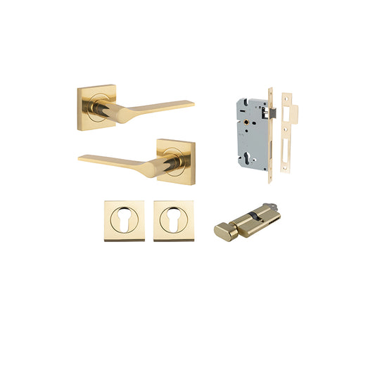 Iver Door Lever Como Rose Square Polished Brass Key / Thumb Entrance Kit