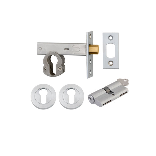 Iver Mortice Deadbolt Euro Brushed Chrome Backset 60mm Key/Key Escutcheon Round Kit - Preorder for Late Jan 2025