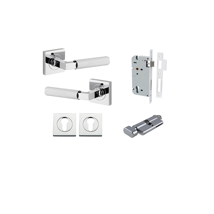 Iver Door Lever Brunswick Rose Square Polished Chrome Key / Thumb Entrance Kit