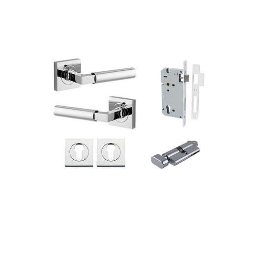 Iver Door Lever Berlin Rose Square Polished Chrome Key / Thumb Entrance Kit