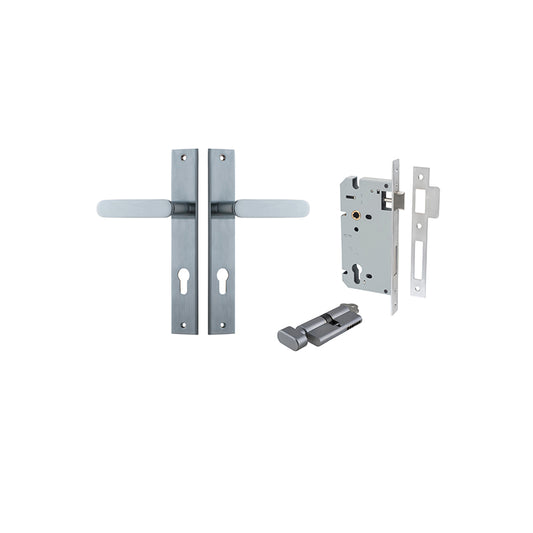 Iver Door Lever Bronte Rectangular Brushed Chrome Key / Thumb Entrance Kit