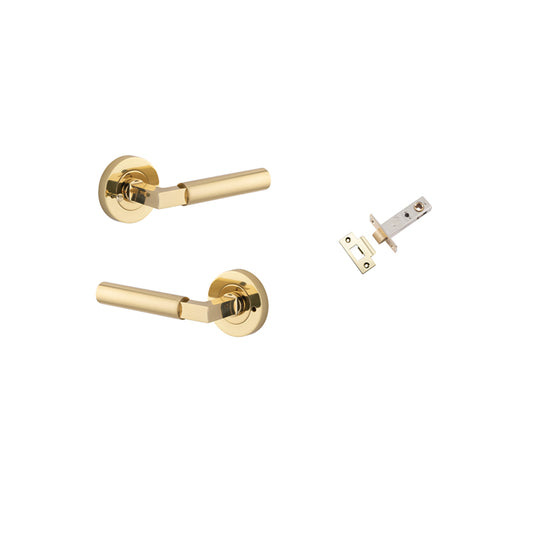 Iver Door Lever Berlin Rose Round Polished Brass Inbuilt Privacy Kit