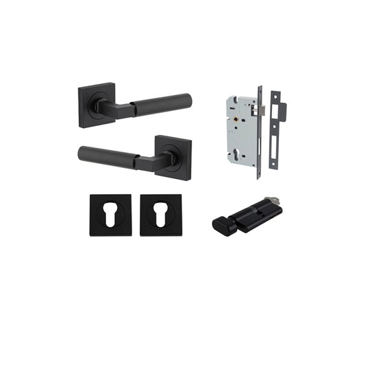 Iver Door Lever Berlin Rose Square Matt Black Key / Thumb Entrance Kit