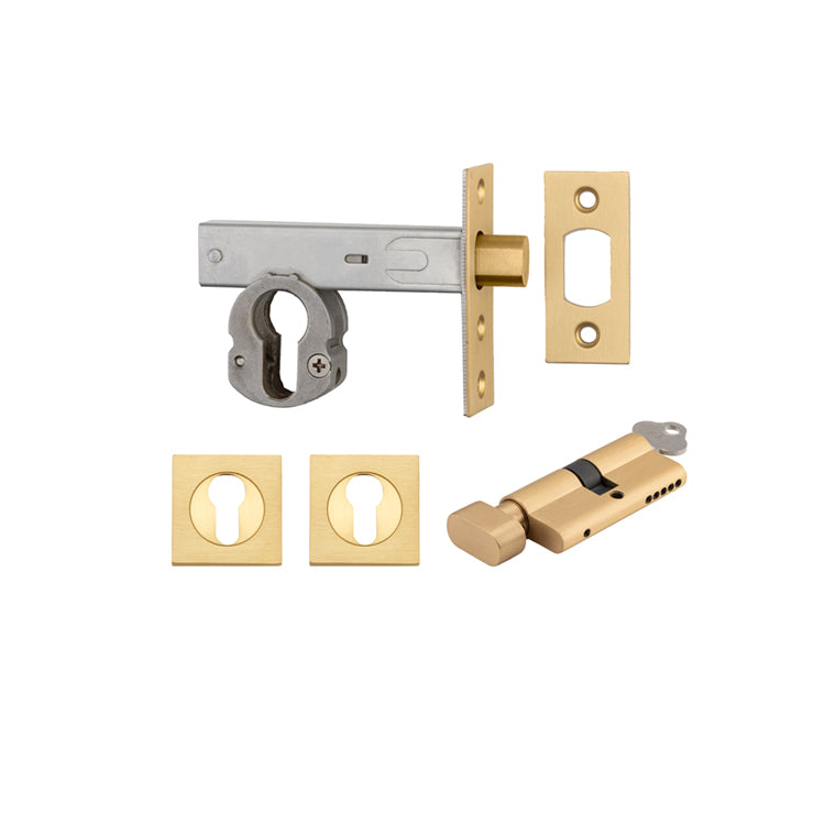 Iver Mortice Deadbolt Euro Brushed Brass Backset 60mm Key/Thumb Escutcheon Square Kit - Preorder for Late Jan 2025