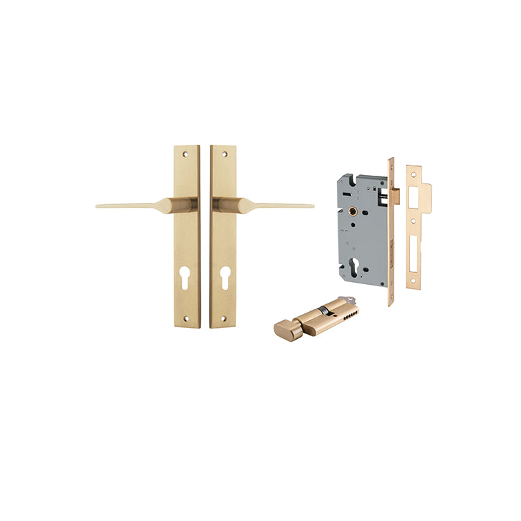 Iver Door Lever Como Rectangular Brushed Brass Key / Thumb Entrance Kit