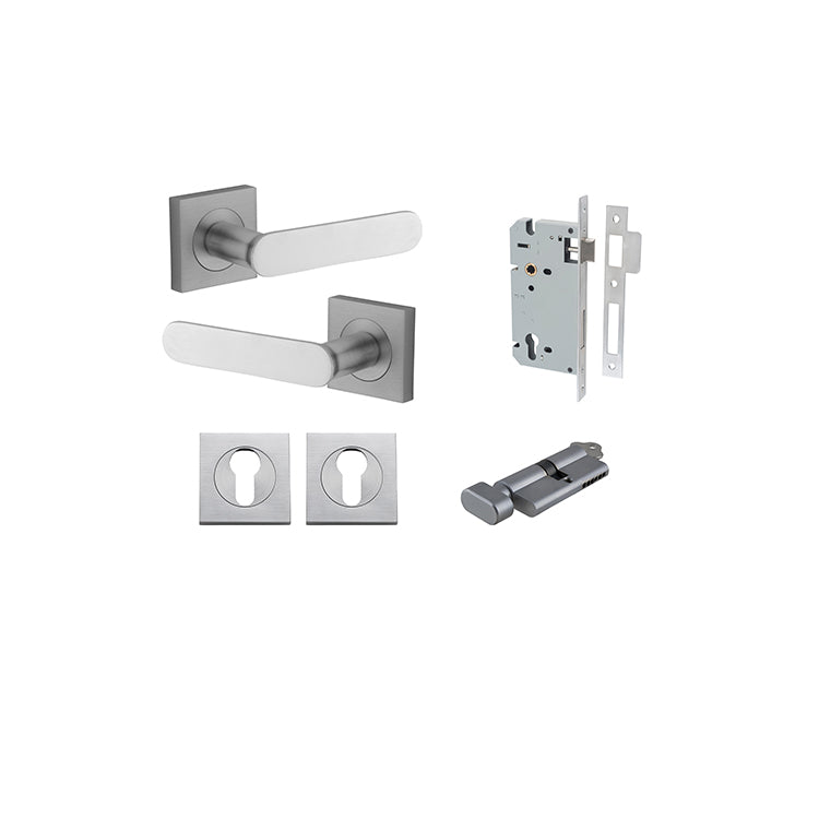 Iver Door Lever Bronte Rose Square Brushed Chrome Key / Thumb Entrance Kit