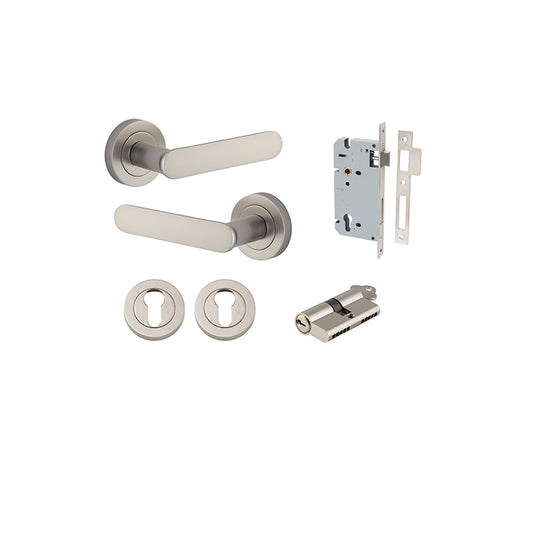 Iver Door Lever Bronte Rose Round Satin Nickel Key / Key Entrance Kit