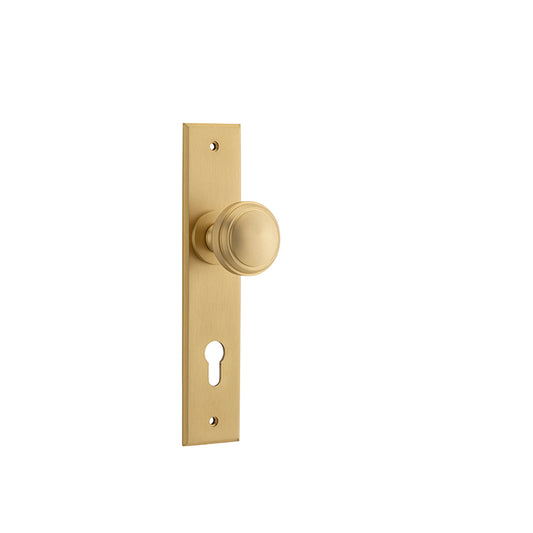 Iver Door Knob Paddington Chamfered Euro Pair Brushed Brass CTC85mm D55xP63mm BPH240xW50mm