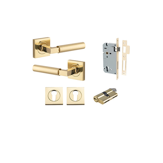 Iver Door Lever Berlin Rose Square Polished Brass Key / Key Entrance Kit