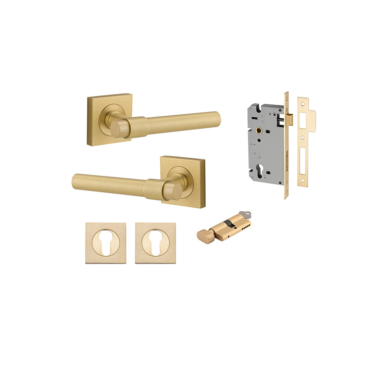 Iver Door Lever Helsinki Rose Square Brushed Gold PVD Key / Thumb Entrance Kit