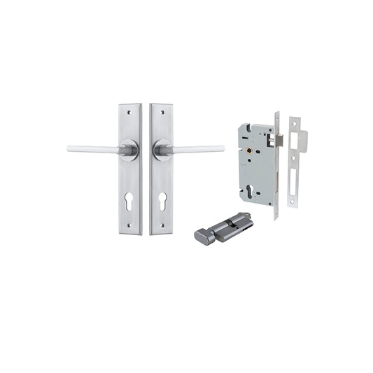 Iver Door Lever Baltimore Chamfered Brushed Chrome Key / Thumb Entrance Kit