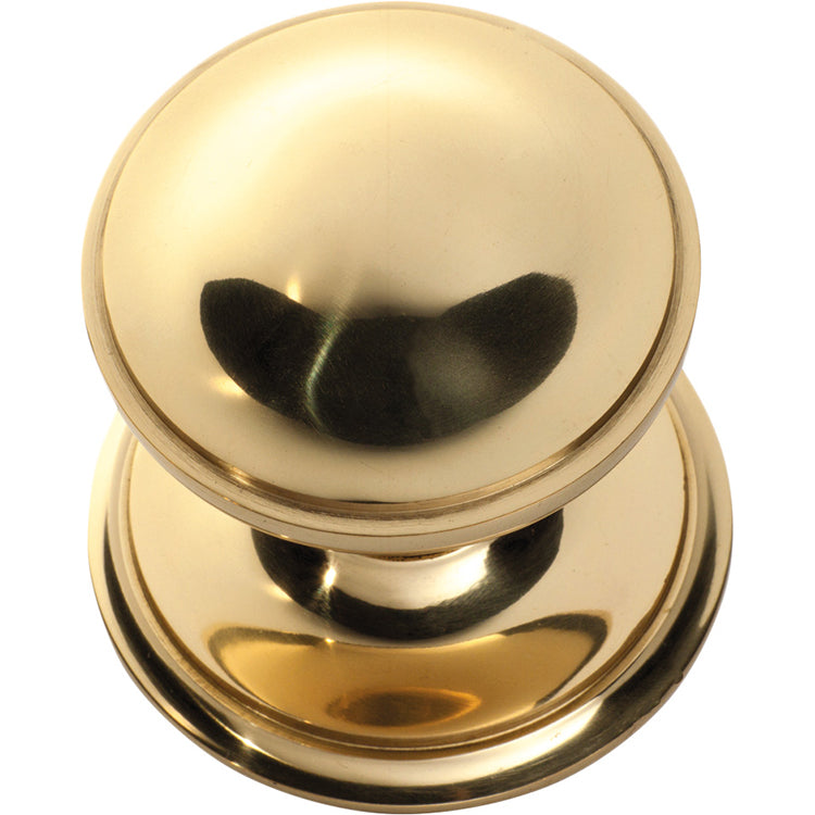 Tradco Centre Door Knob Classic Round Unlacquered Polished Brass P86mm Backplate 85mm