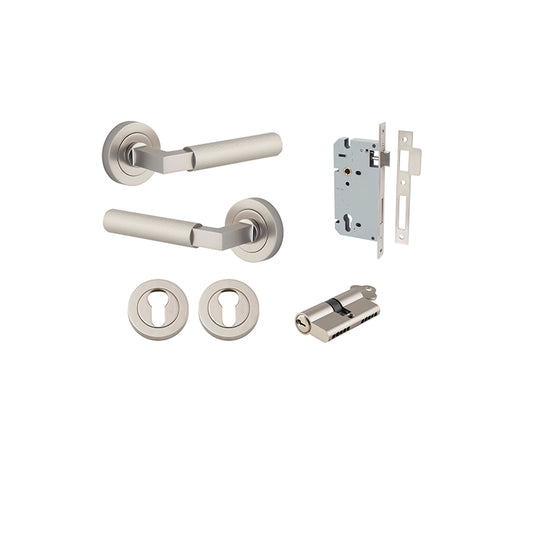 Iver Door Lever Brunswick Rose Round Satin Nickel Key / Key Entrance Kit