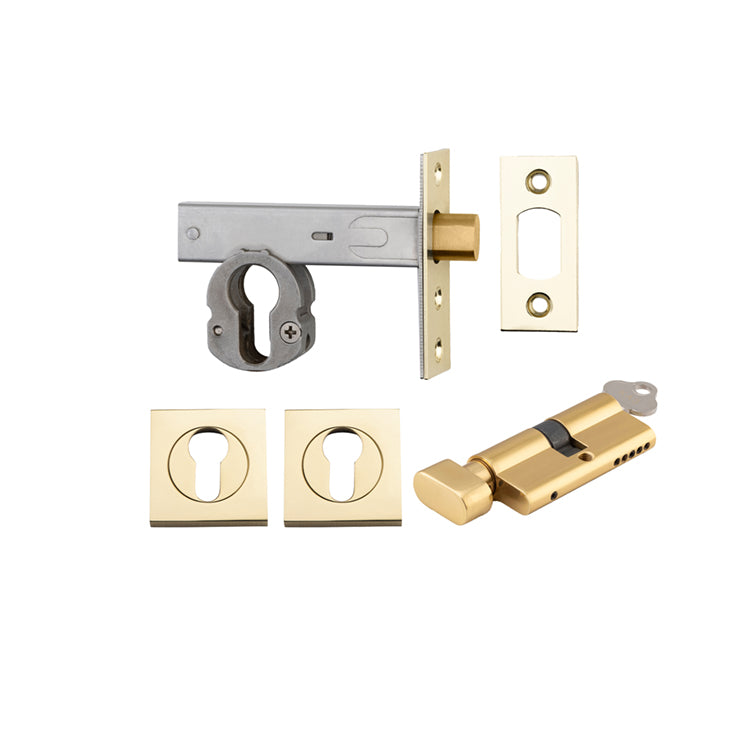 Iver Mortice Deadbolt Euro Polished Brass Backset 60mm Key/Thumb Escutcheon Square Kit - Preorder for Late Jan 2025