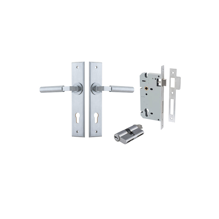 Iver Door Lever Berlin Chamfered Brushed Chrome Key / Key Entrance Kit