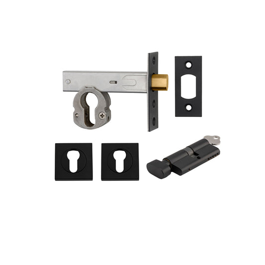 Iver Mortice Deadbolt Euro Matt Black Backset 60mm Key/Thumb Escutcheon Square Kit - Preorder for Late Jan 2025