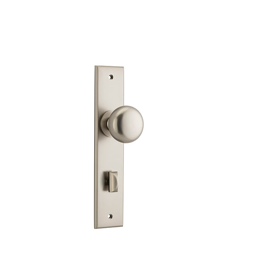 Iver Door Knob Cambridge Chamfered Privacy Pair Satin Nickel CTC85mm D55xP62mm BPH240xW50mm