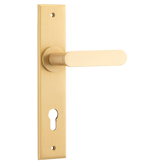 Iver Door Lever Bronte Chamfered Euro Pair Brushed Brass CTC85mm L117xP55mm BPH240xW50mm