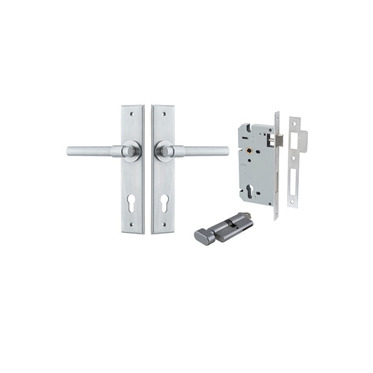 Iver Door Lever Helsinki Chamfered Brushed Chrome Key / Thumb Entrance Kit