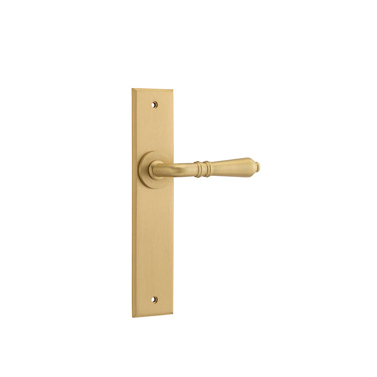 Iver Door Lever Sarlat Chamfered Latch Pair Brushed Brass L111xP55mm BPH240xW50mm