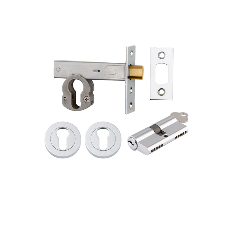 Iver Mortice Deadbolt Euro Polished Chrome Backset 60mm Key/Key Escutcheon Round Kit - Preorder for Late Jan 2025