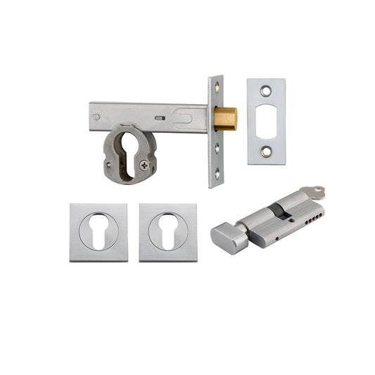 Iver Mortice Deadbolt Euro Brushed Chrome Backset 60mm Key/Thumb Escutcheon Square Kit - Preorder for Late Jan 2025