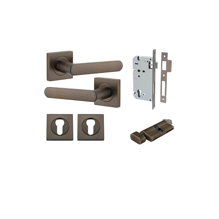 Iver Door Lever Osaka Rose Square Signature Brass Key / Thumb Entrance Kit