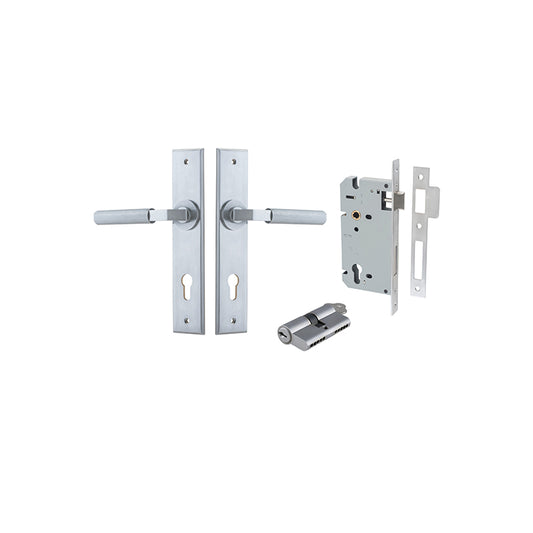 Iver Door Lever Brunswick Chamfered Brushed Chrome Key / Key Entrance Kit