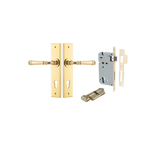 Iver Door Lever Verona Chamfered Polished Brass Key / Thumb Entrance Kit