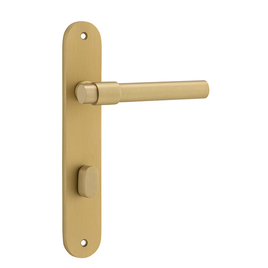 Iver Door Lever Helsinki Oval Privacy Pair Brushed Gold PVD CTC85mm L137xP58mm BPH240xW40mm