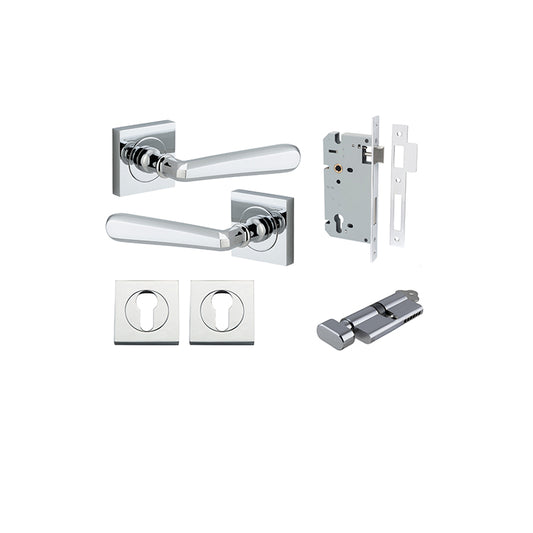 Iver Door Lever Copenhagen Rose Square Polished Chrome Key / Thumb Entrance Kit