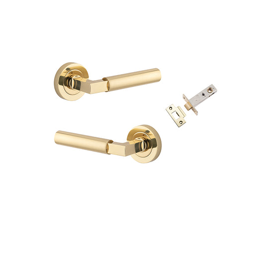 Iver Door Lever Berlin Rose Round Polished Brass Passage Kit