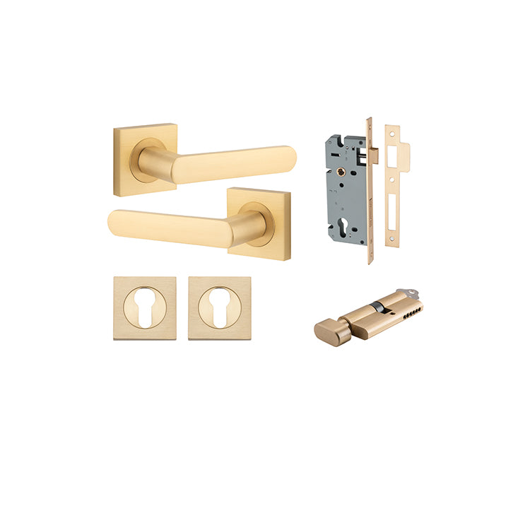 Iver Door Lever Osaka Rose Square Brushed Brass Key / Thumb Entrance Kit