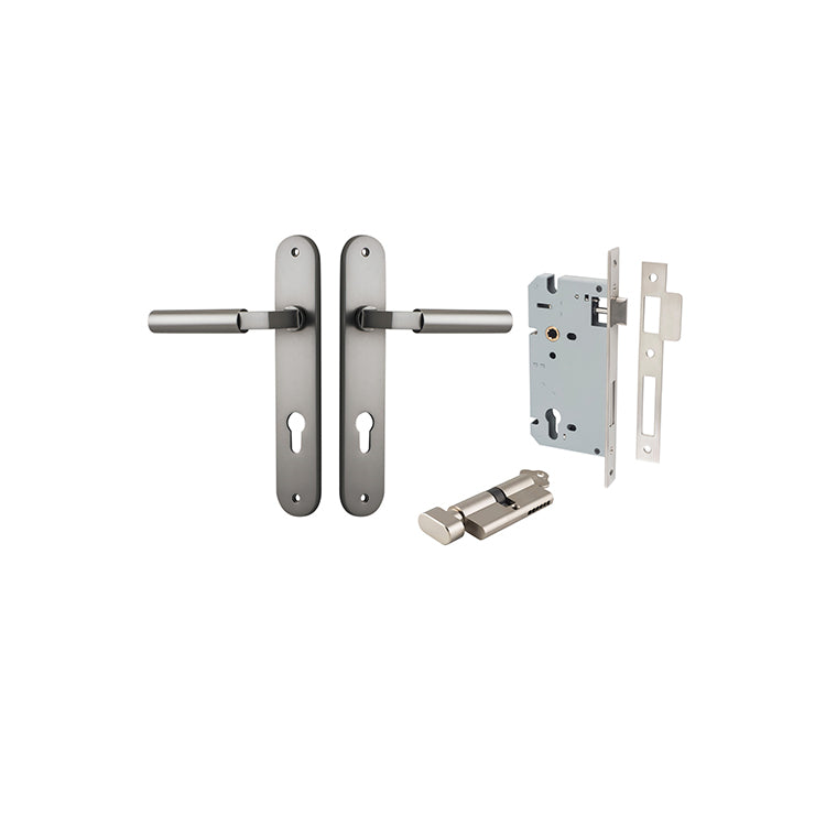 Iver Door Lever Berlin Oval Satin Nickel Key / Thumb Entrance Kit