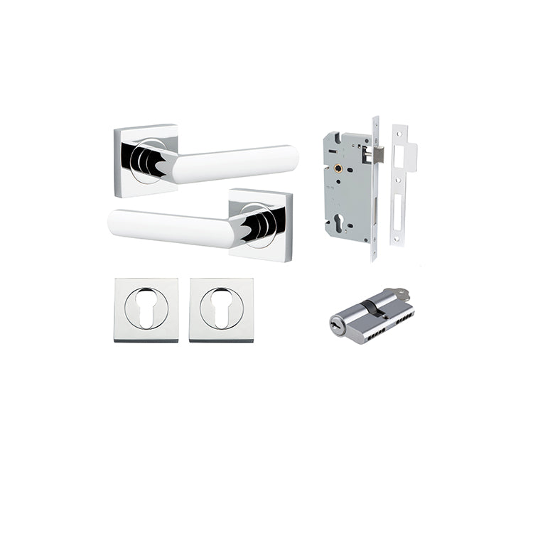 Iver Door Lever Osaka Rose Square Polished Chrome Key / Key Entrance Kit