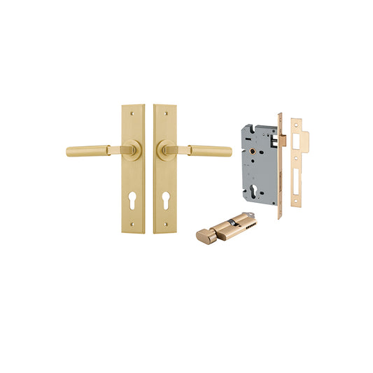 Iver Door Lever Berlin Chamfered Brushed Brass Key / Thumb Entrance Kit