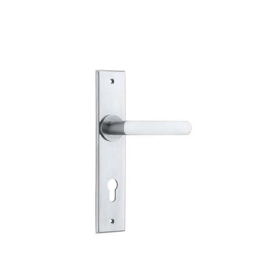 Iver Door Lever Osaka Chamfered Euro Pair Brushed Chrome CTC85mm L120xP54mm BPH240xW50mm