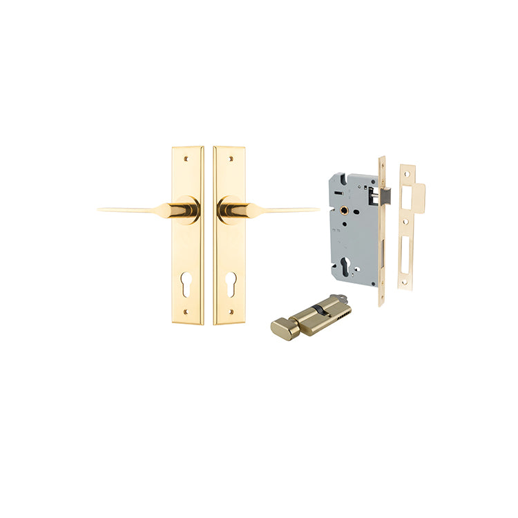 Iver Door Lever Como Chamfered Polished Brass Key / Thumb Entrance Kit