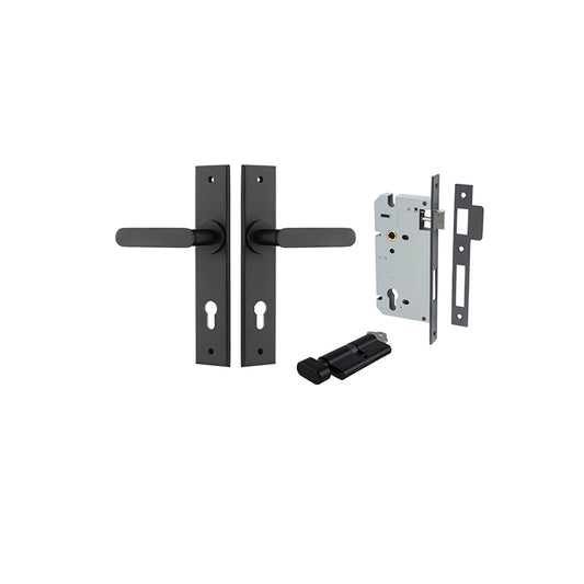 Iver Door Lever Bronte Chamfered Matt Black Key / Thumb Entrance Kit