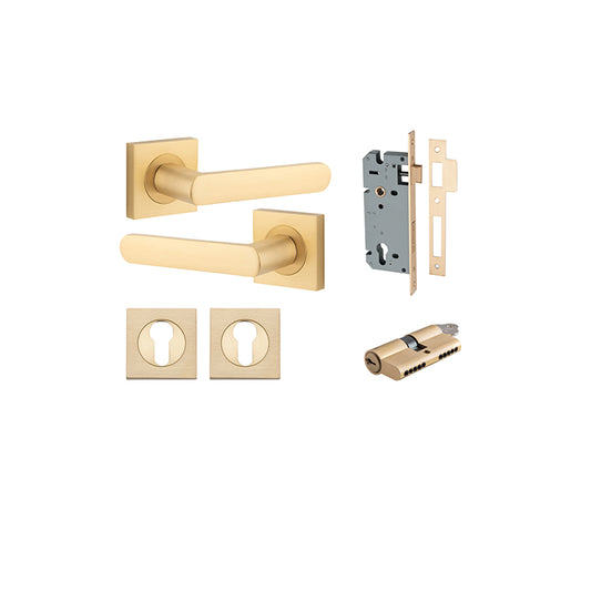 Iver Door Lever Osaka Rose Square Brushed Brass Key / Key Entrance Kit