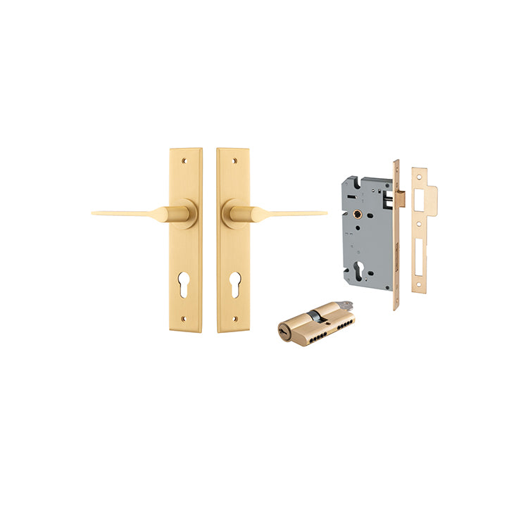 Iver Door Lever Como Chamfered Brushed Brass Key / Thumb Entrance Kit