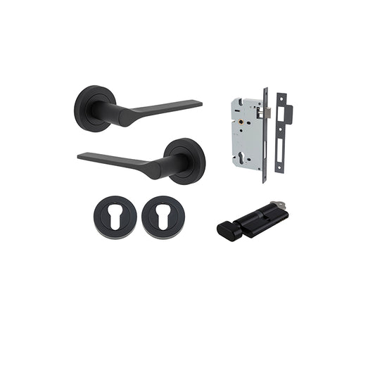 Iver Door Lever Como Rose Round Matt Black Key / Thumb Entrance Kit