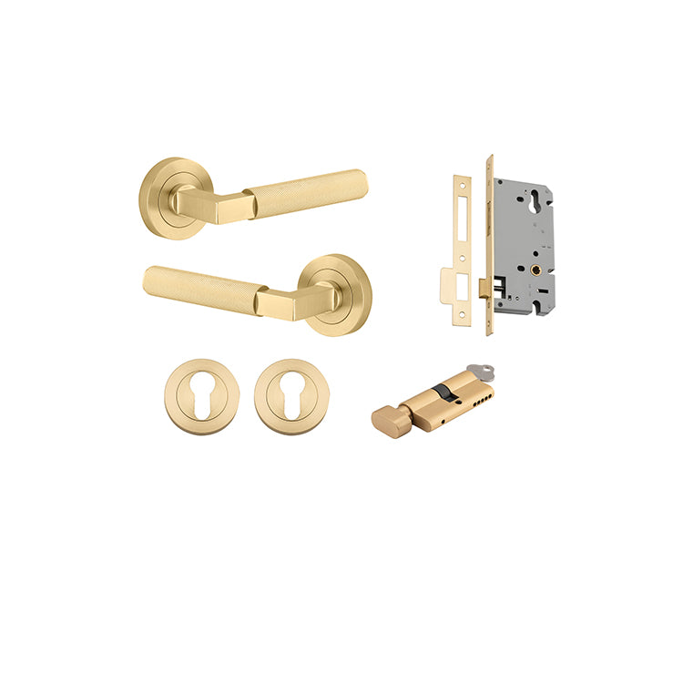 Iver Door Lever Brunswick Rose Round Brushed Gold PVD Key / Thumb Entrance Kit