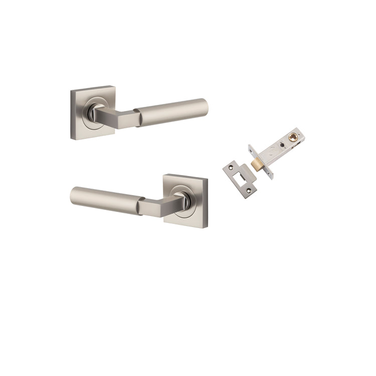 Iver Door Lever Berlin Rose Square Satin Nickel Passage Kit