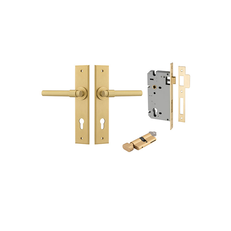 Iver Door Lever Helsinki Chamfered Brushed Gold PVD Key / Thumb Entrance Kit